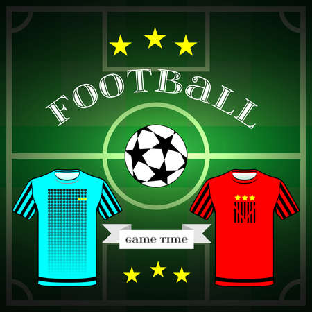 Football Soccer game time. Sports team wear, Champions league ball with stars on the play field backdrop. Digital background vector illustration.のイラスト素材