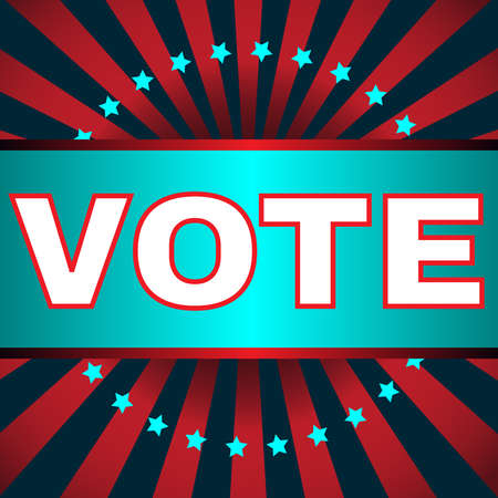 Election Day Campaign Ad Flyer. Social Promotion Banner. Presidential Vote Election. American Flag's Symbolic Elements - Red Stripes and Blue Stars. Digital vector illustration.のイラスト素材