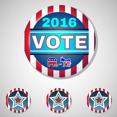 Election Day 2016 Campaign Ad Flyer. Social Promotion Banner. Elephant versus Donkey. American Flag's Symbolic Elements - Red Stripes and White Stars. Digital vector illustrationのイラスト素材