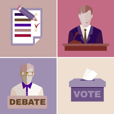 Elections Campaign. Candidates Debates. Studio full of people. Image Template for Flyer or Banner. Digital background vector illustration.のイラスト素材
