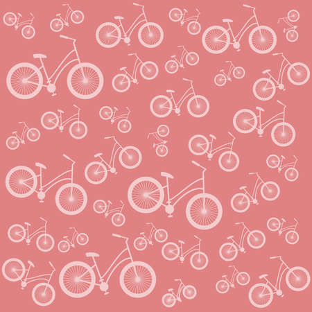 Bicycle white silhouette pink seamless pattern. Backdrop for Promotional Banner of Bikes for girls. Healthy Lifestyle Concept. Digital background vector illustration.のイラスト素材