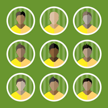Soccer players circular icons set. Football players portraits in round circular frame border. Digital vector illustration.のイラスト素材