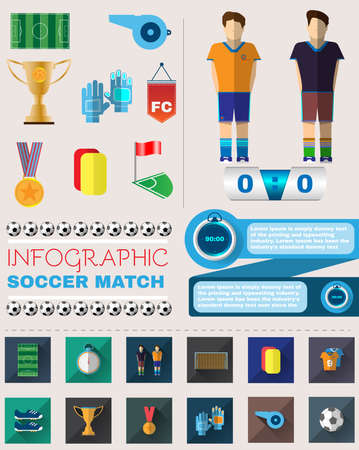 Infographic Soccer Match. Football Championship Flyer. Sports Vector Icons Set. Digital Illustration. Football Elements. Digital Illustration.のイラスト素材