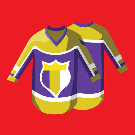 Hockey Pullover Illustration on Red Backdrop. Activity Sportswear for Men and Boys. Stylish design...