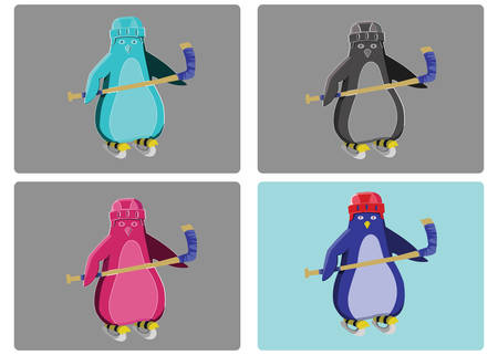 Hockey Penguins Sportswear Illustration. Helmet with Hockey-stick and Racing Skates. Sports Symbol or Emblem Design. Hockey Game Accessories Digital Vector Illustration.のイラスト素材