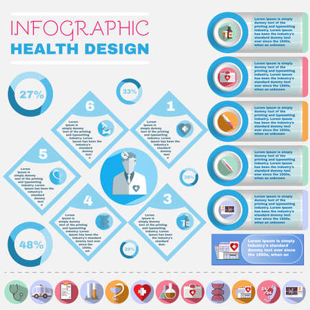 Medical Vector Infographic. Health Design Flyer. Healthcare Related Colorful Icons. Digital Background Banner Illustration.のイラスト素材