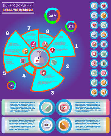 Medical Vector Infographic. Health Design Flyer. Healthcare Related Colorful Icons. Digital Background Banner Illustration.のイラスト素材