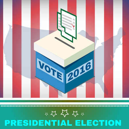 Election Day Campaign Ad Flyer. Vote Box and Voting Paper Social Promotion Banner. American Flag's Symbolic Elements - Stripes and Stars. Digital vector illustration.のイラスト素材