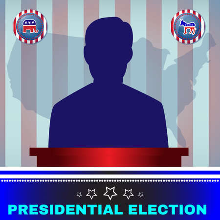 Election Debates Campaign Ad Flyer. Social Promotion Banner. American Flag's Symbolic Elements - Stripes and Stars. Digital vector illustrationのイラスト素材