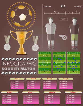 Football Soccer Game Strategy Plan and Statistics. Soccer Match Infographic. Championship Cup and Medals. Digital background vector illustration.のイラスト素材