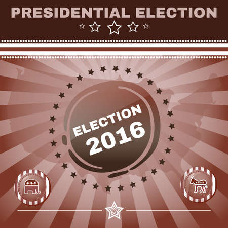 Election 2016 Campaign Ad Flyer. Elephant versus Donkey. Social Promotion Banner. American Flag's Symbolic Elements - Red Stripes and Blue Stars. Digital vector illustration.のイラスト素材