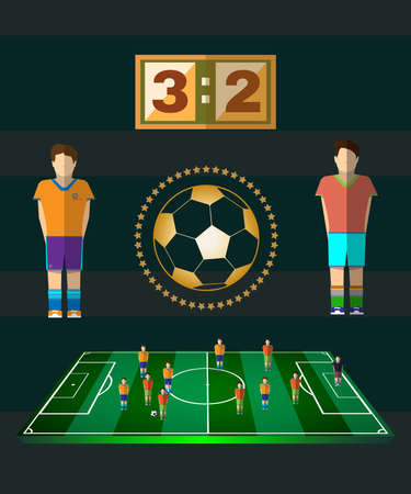 Football Soccer Match Scoreboard with players and Match Score and Game Icons.. Football 3D Game Field. France versus Italy Team. Digital background vector illustration.のイラスト素材