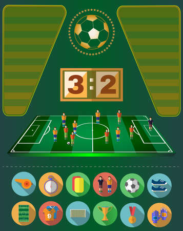 Football Soccer Match Statistics. Scoreboard with players and Match Score and Game Icons. Football 3D Game Field. France versus Italy Team. Digital background vector illustration.のイラスト素材