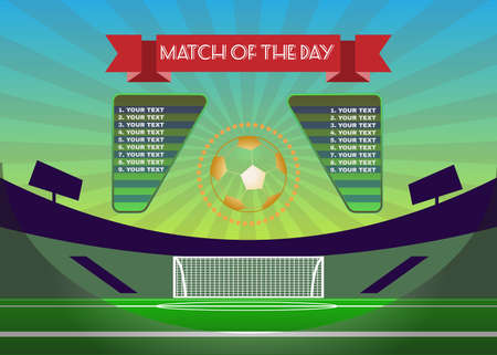 Football Soccer Match Statistics. Scoreboard with players and match score and other data. Football stadium playfield backdrop. France versus Italy Team. Digital background vector illustration.のイラスト素材