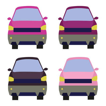 Four Vehicles Front View. Car icons set. Digital vector flat illustration.のイラスト素材
