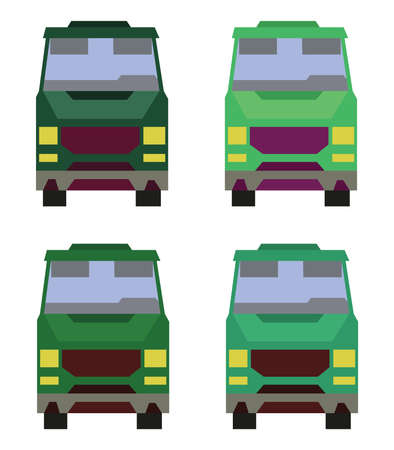 Four Vehicles Front View. Car icons set. Digital vector flat illustration.のイラスト素材