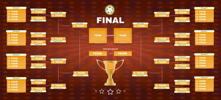Soccer Champions Final Scoreboard Template on Dark Backdrop. Sports Tournament Chart for Groups and Teams. Soccer Playfield Digital Vector Illustration.のイラスト素材