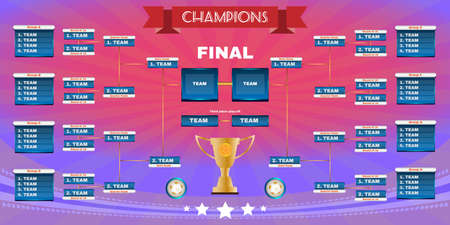 Soccer Champions Final Scoreboard Template on Dark Backdrop. Sports Tournament Chart for Groups and Teams. Soccer Playfield Digital Vector Illustration.のイラスト素材