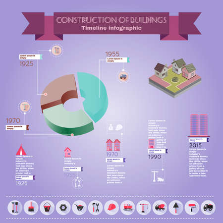 Pie chart construction diagram. Buildings construction infographic vector illustration. Trustworthy real estate company presentation template.のイラスト素材