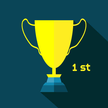 Golden Cup Sports Prize. Soccer or Football Championship Symbol. Flat Design Golden Goblet. Digital vector illustration.のイラスト素材