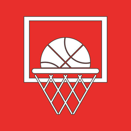 Ball in a basket. Basketball symbol icon. Vector flat illustration. Simple elements logo design. Sports objects used for playing a basketball game.のイラスト素材