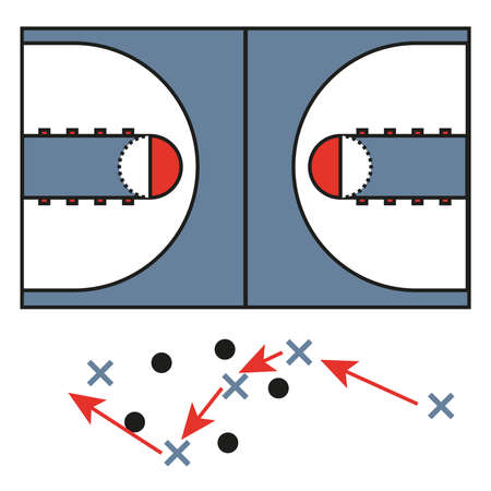 Basketball Game Strategy Drawing. Sports tactics illustration. Strategic gameplay moves. Vector digital image.のイラスト素材