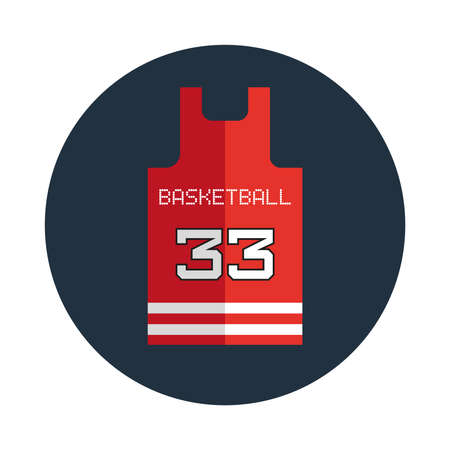 Basketball T-shirt Design. Number Thirty-Three. Shirt Vector Template. Red Sports Object on Dark Blue Round Backdrop. Digital Vector Illustration.のイラスト素材
