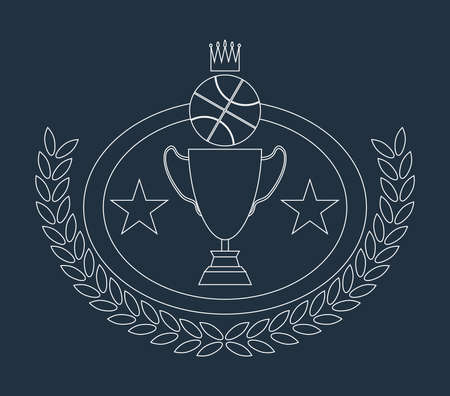 Basketball Golden Cup. Crown Trophy Prize. Winner Sports Badge Illustration. Laurel Wreath. Golden Goblet with Stars. Digital Vector Image.のイラスト素材
