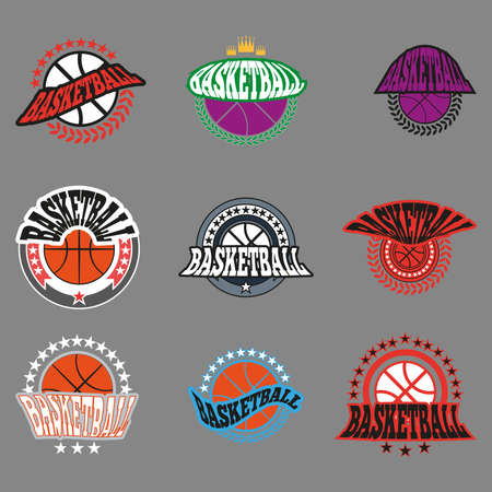 Basketball text badges. Different Basketball Type Templates. Font Variations. Neon wiggle text examples. Vector banner illustration.のイラスト素材