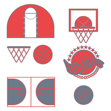 Basketball objects. Basketball Ball in Laurel Wreath and Stars Logo.のイラスト素材