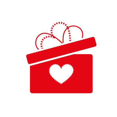 Happy Valentine's Day Greeting Card. Gift Box with Heart, Ribbon and Bow on a White Backdrop. Digital background vector illustration.のイラスト素材