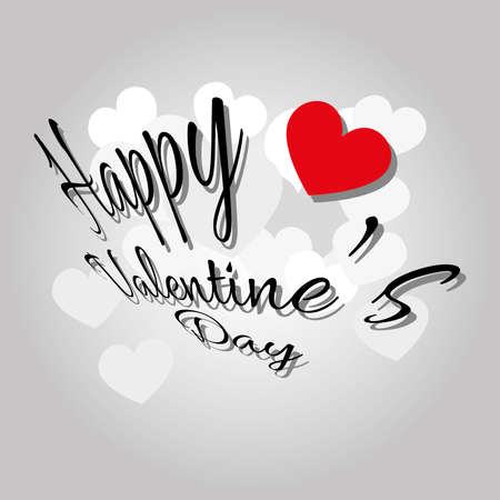 Happy Valentine's Day Greeting Card. Fancy Black Text with Hearts on a Gray Backdrop. Digital background vector illustration.のイラスト素材
