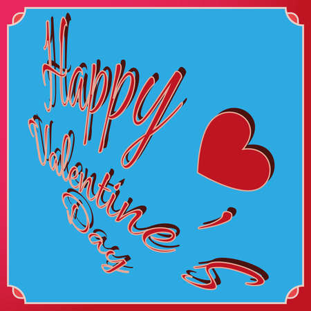 Happy Valentine's Day Greeting Card. Big Red Heart and Text on Blue Backdrop. Digital background vector illustration.のイラスト素材