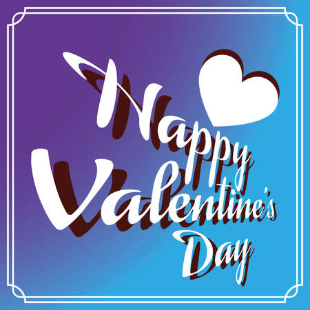 Happy Valentine's Day Greeting Card. Big White Heart and White Congratulation Text on Blue Purple Gradient Backdrop. Digital background vector illustration.のイラスト素材