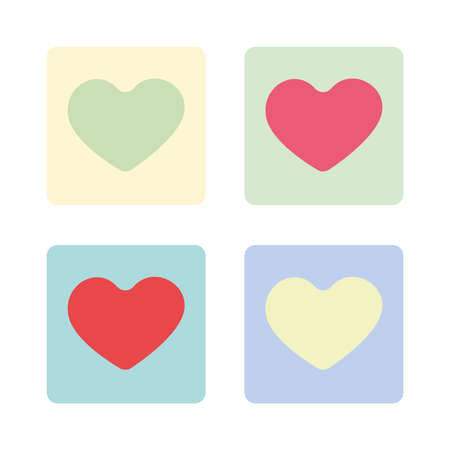 Happy Valentine's Day Greeting Card. Big Colorful Hearts on White Square Tiles. Digital background vector illustration.のイラスト素材