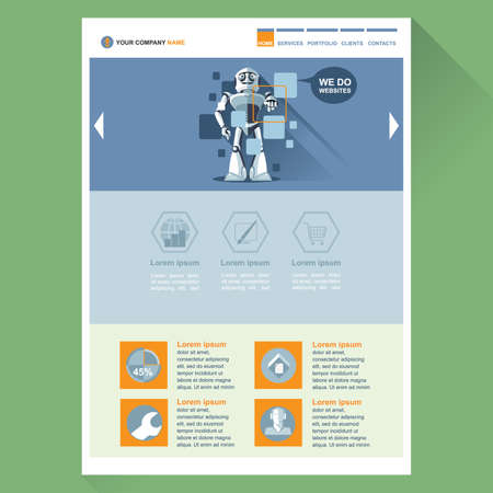 Robot web site theme layout. Digital background vector illustration.のイラスト素材