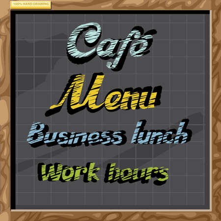 Hand drawn cafe menu board signs and food collection on chalkboardのイラスト素材