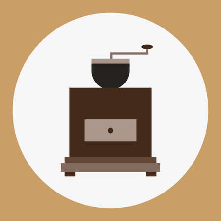 A brown old coffee mill, in outlines, over a brown background with dots, digital vector imageのイラスト素材