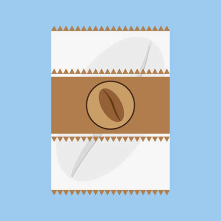 A white and brown fabric with a coffee bean logo and triangles, in outlines, over a blue background, digital vector imageのイラスト素材