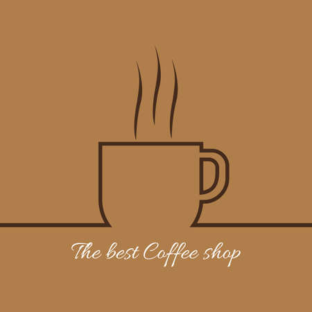 A cup of coffee with steam with the best coffee shop inscription, in outlines, over a brown background, digital vector imageのイラスト素材
