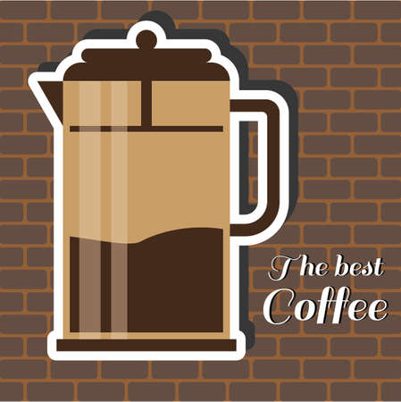 A jug of coffee, with the best coffee inscription, in outlines, over a brown background with bricks, digital vector imageのイラスト素材