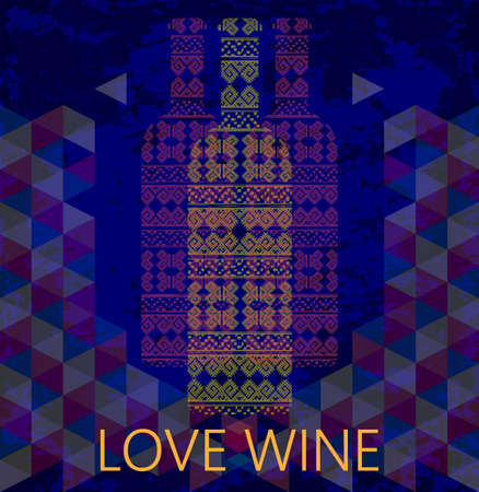 White wine and tasting card, bottles over water dark background with colored pattern. Digital vector image.のイラスト素材