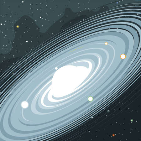 View of the galaxy in space with stars and planets. Digital vector image.のイラスト素材