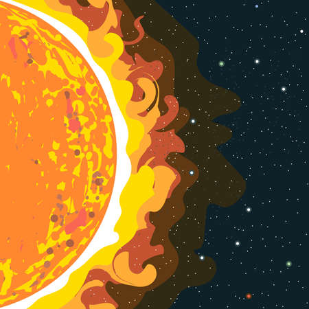 Hot sun view in section with heat and radiation. Digital vector image.のイラスト素材