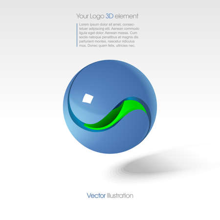 Abstract big   in 3d with a blue sphere with green kernel, text and shadow. Digital vector image.のイラスト素材