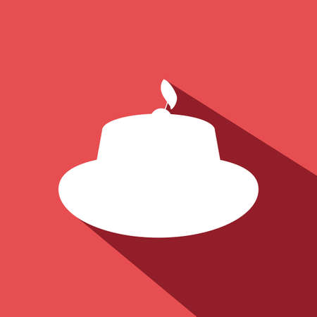 Candy card with a cream cake with shadow, a cherry with leaf on top, over red background. Digital vector image.のイラスト素材