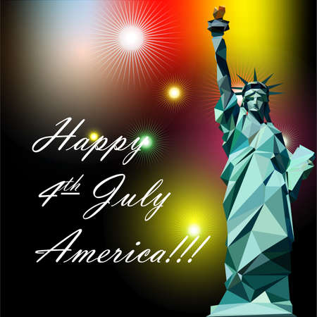 Fourth of july independence day card, with statue of liberty and fireworks. Digital vector imageのイラスト素材