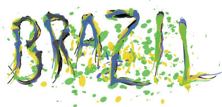 Brasil with national flag colors, hand drawn style. Digital vector image.のイラスト素材