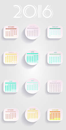 2016 Calendar, with abstract floral design on silver background. Digital vector imageのイラスト素材