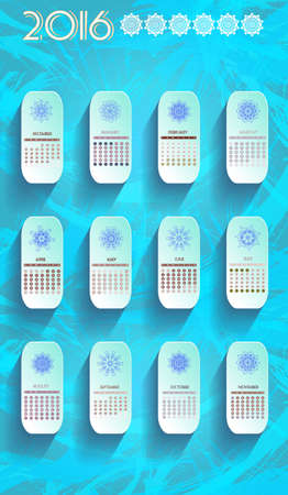 2016 Calendar, with abstract floral design on blue background. Digital vector imageのイラスト素材